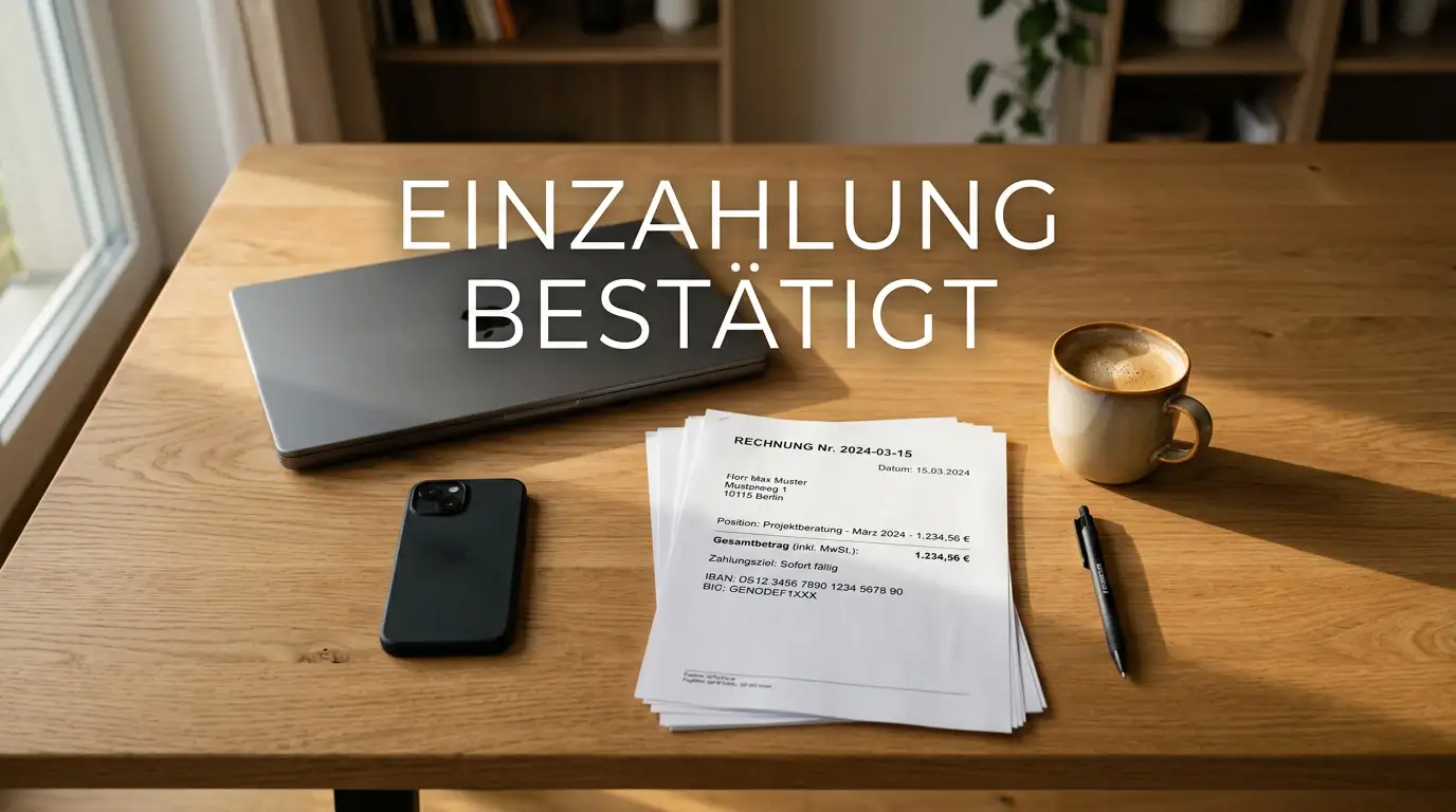 Laptop mit geöffnetem Skrill Wallet neben einem Smartphone mit Sportwetten-App auf einem Schreibtisch