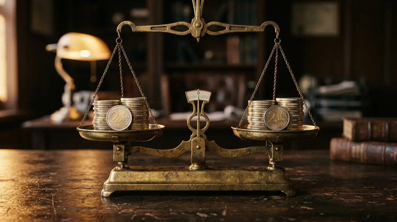 Waage mit symbolischen Euro-Zeichen auf beiden Seiten in Balance